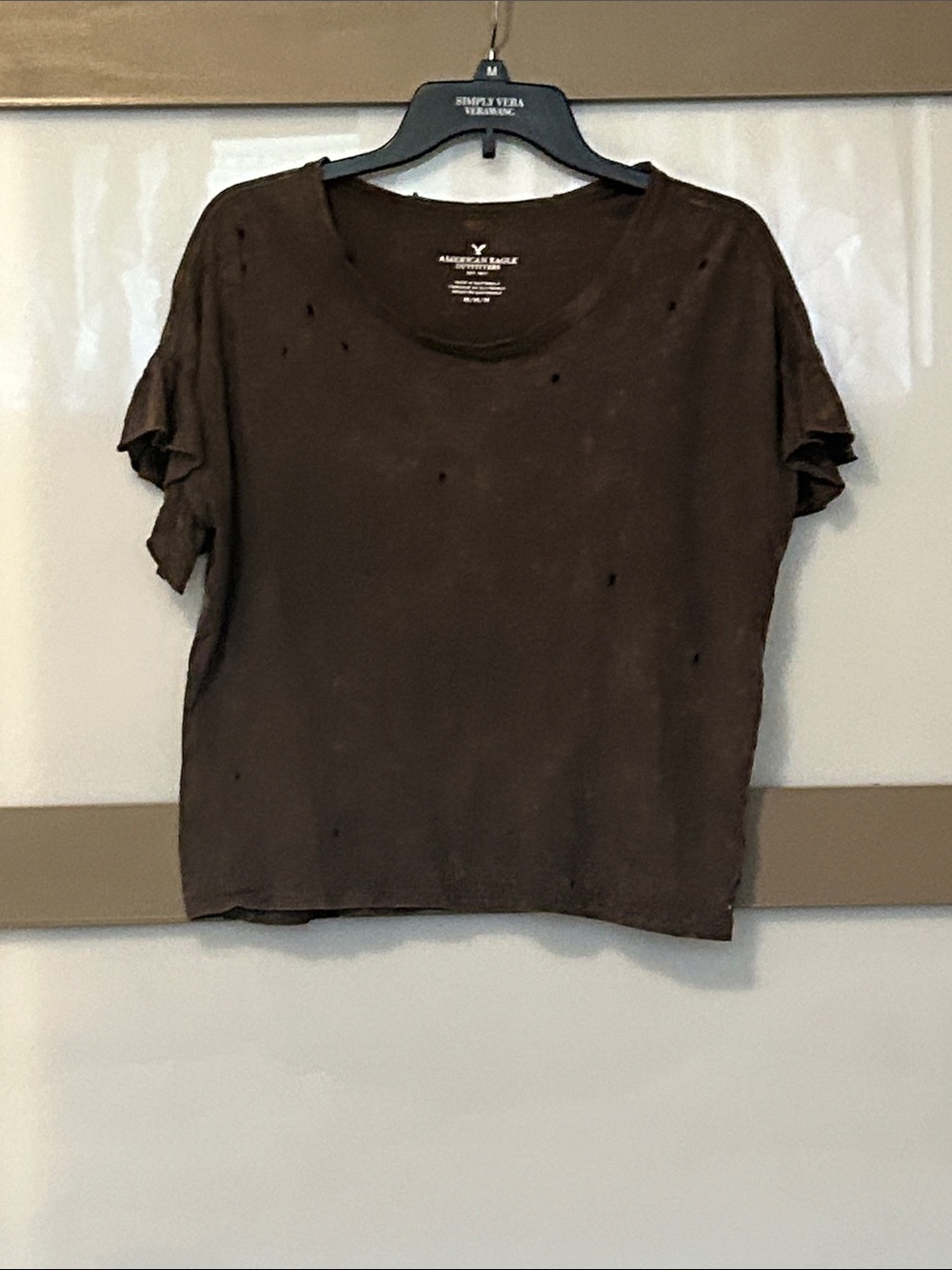 American Eagle Outfitters Distressed Brown Short Sleeve Tee